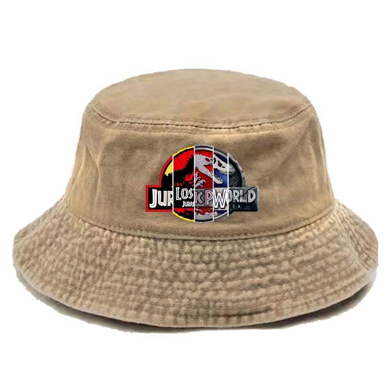 Jurassic Park Bucket Cap Distressed Hats Cap Dinosaur Men Retro Outdoor Summer