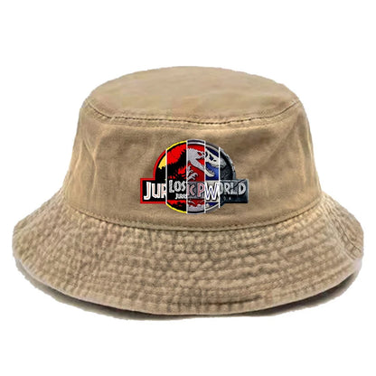 Jurassic Park Bucket Cap Distressed Hats Cap Dinosaur Men Retro Outdoor Summer
