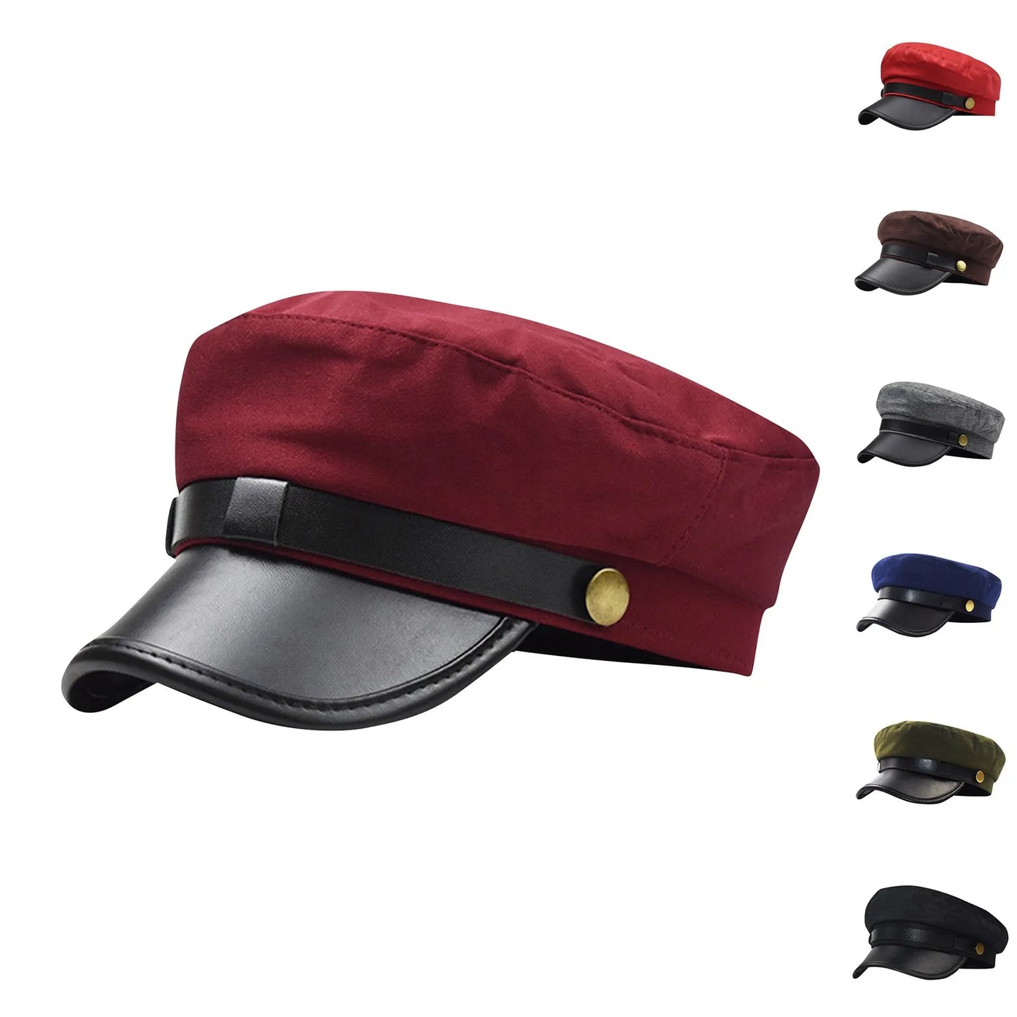 Simple Unisex Red Black Flat Navy Hat Cap