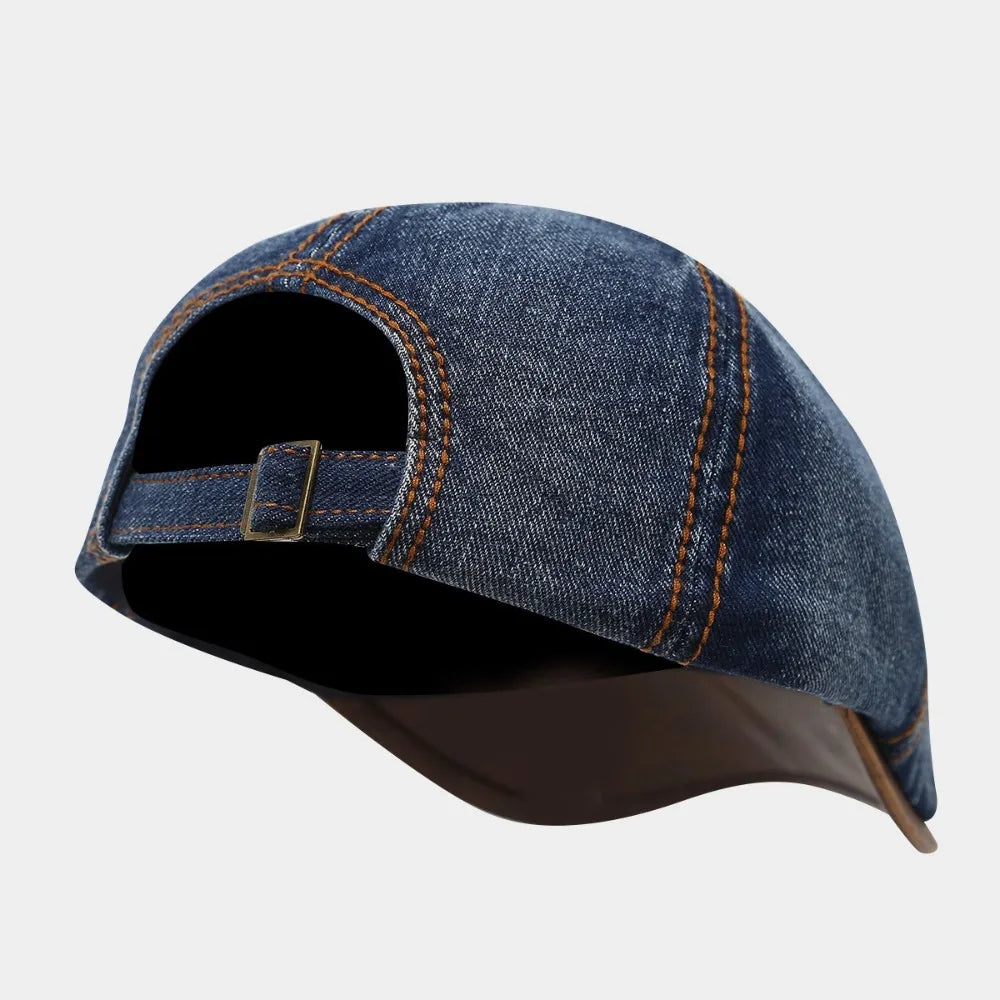 Casual Washed Denim Beret Hat Vintage Adjustable Peaked Cap