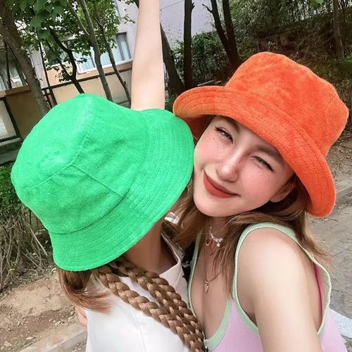 Simple Terry Cloth Towel Bucket Hat Spring Autumn