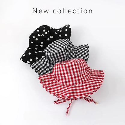Women Versatile Sweet Lace-up Fisherman's Hat Black Dot Bucket Hats Summer