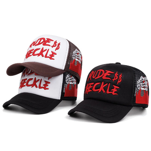 Cotton Mesh Hat Rud Hand Skull Embroidered Baseball Cap Men Trendy Retro Hip Hop Hat Women