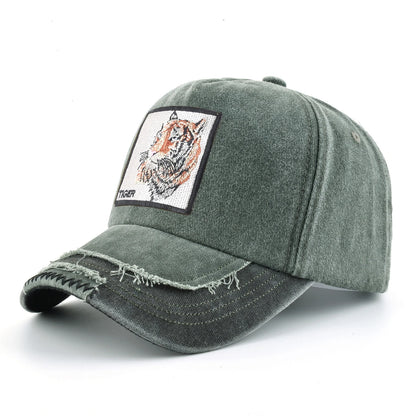 Vintage Denim Baseball Cap With Embroidery Animals