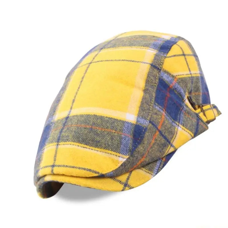 Fashionable Plaided Cap Soft Cotton Fabric British Vintage Hat