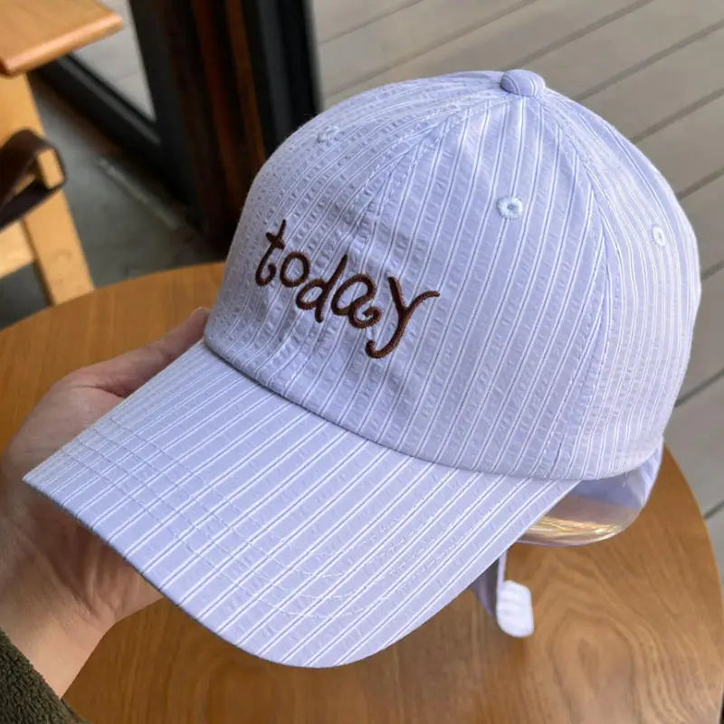 Korean Version Embroidered Letter Striped Baseball Cap