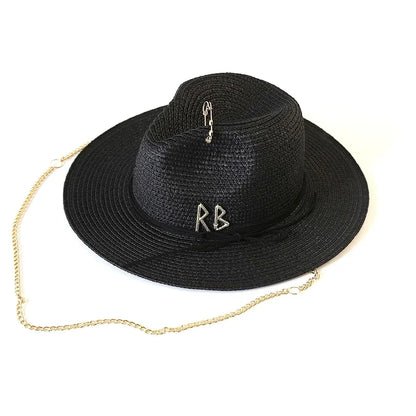Fashionable Metal RB Letter Straw Sun Hats