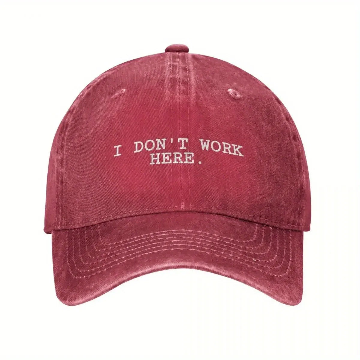 I Don't Work Here Slogan Baseball Cap Cotton Distressed Washed Hat
