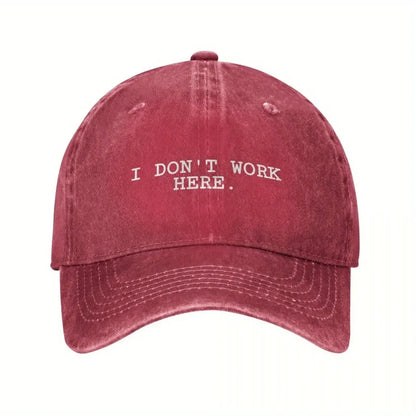 I Don't Work Here Slogan Baseball Cap Cotton Distressed Washed Hat