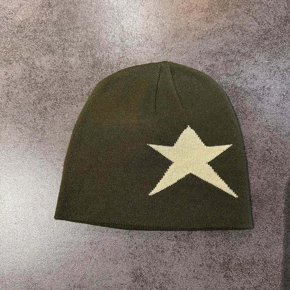 Winter Autumn Warm Beanies Vintage Y2K Star Pattern Skullcap Skiing Hat