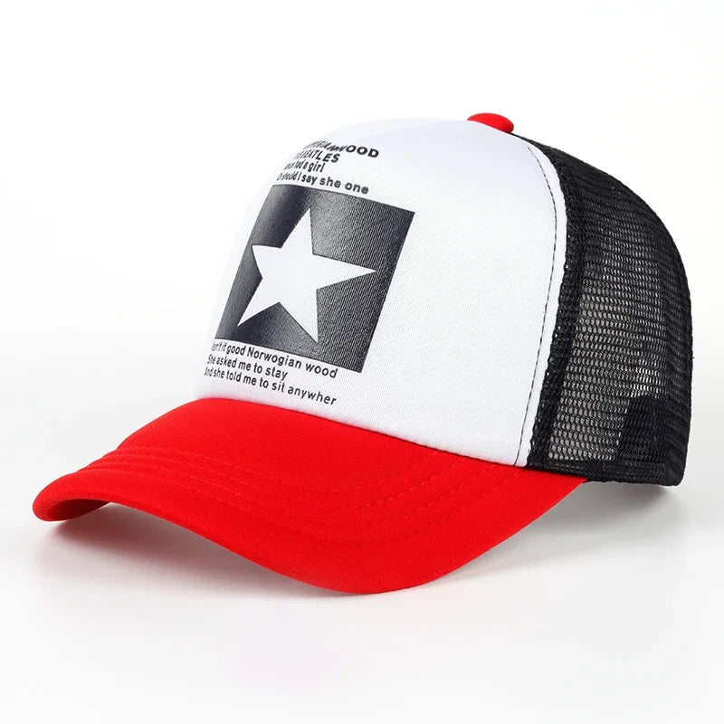 Unisfive-pointed Star Printed Baseball Cap Spring Summer Breathable Net Caps Men Women
