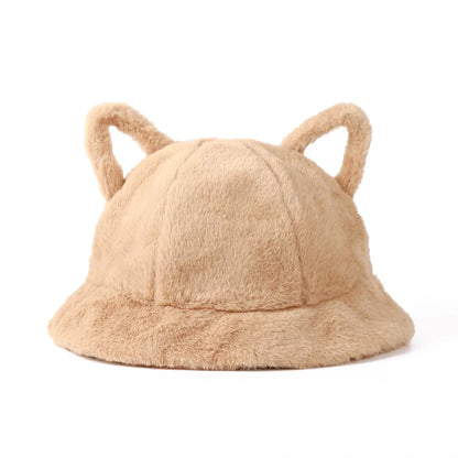 Women's Bucket Hat Winter Cute Cat Ear Plush Fisherman Cap