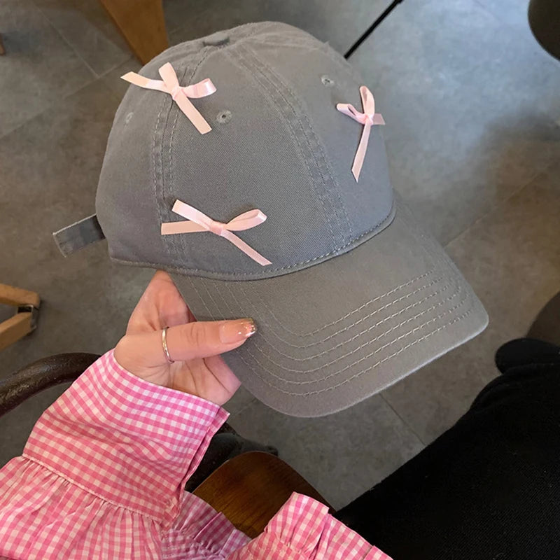 Women Bow Baseball Hat Y2k Shiny Rhinestone Duck Tongue Hats