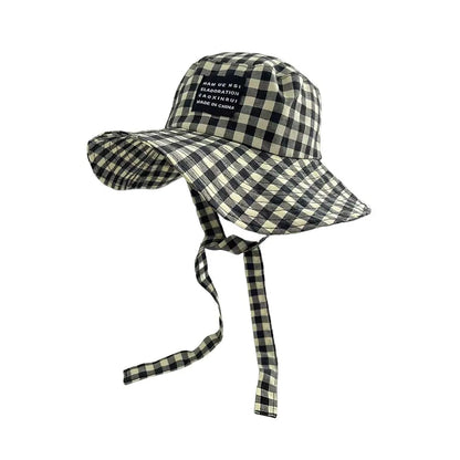 Summer Bucket Hat Breathable Sun Protection Retro Plaid Women