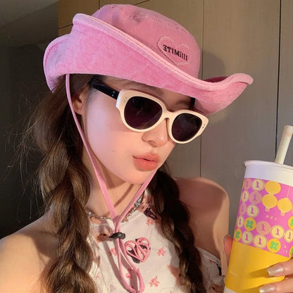 Retro UV Protection Bucket Hat Heart Wide Brim Sun Hat