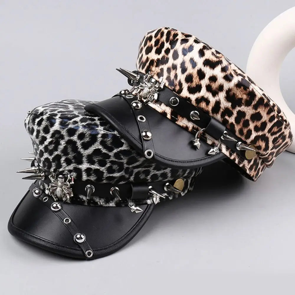 Retro Hip-Hop Rivet Leopard Hat Punk Harajuku Y2k Beret Hat
