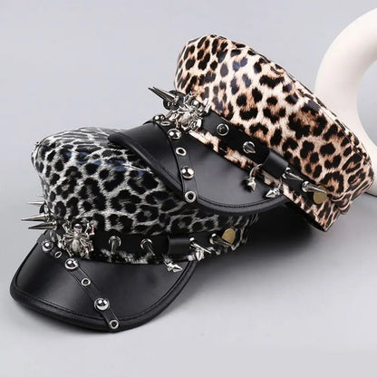 Retro Hip-Hop Rivet Leopard Hat Punk Harajuku Y2k Beret Hat