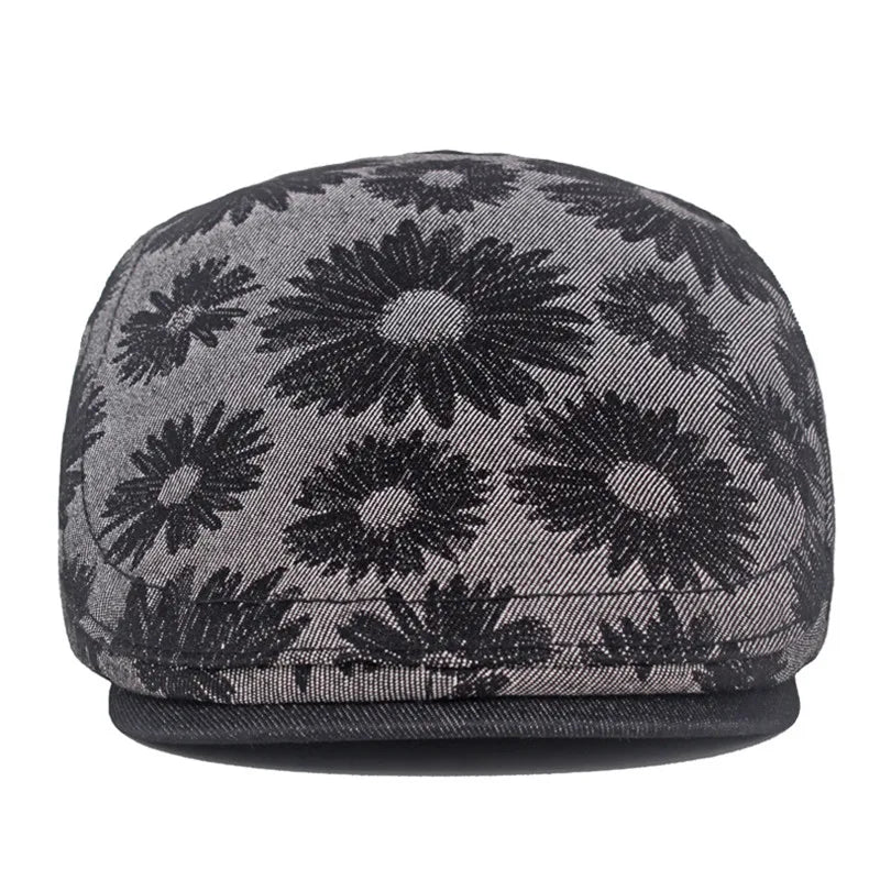 Four Seasons Cotton Flower Print Newsboy Caps Flat Peaked Cap