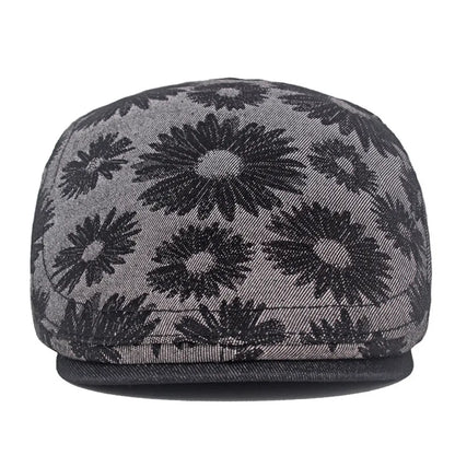 Four Seasons Cotton Flower Print Newsboy Caps Flat Peaked Cap
