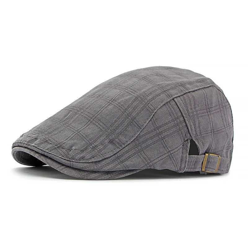 Casual Plaid Flat Peaked Caps For Men Solid Color Berets Hat