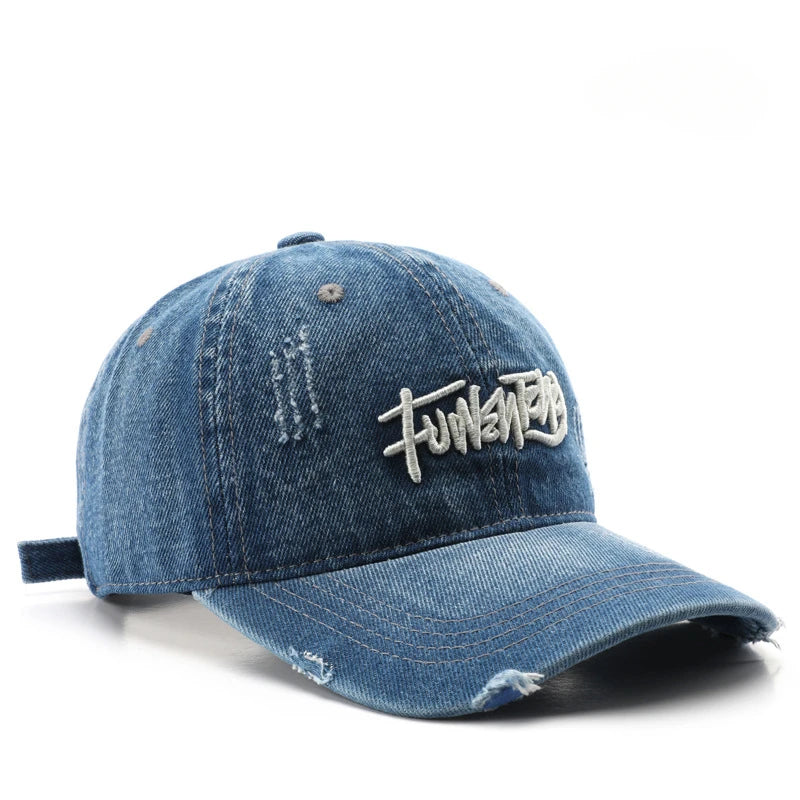 Japanese Retro Washed Denim Letter Embroidered Cap Outdoor Sports Men Travel