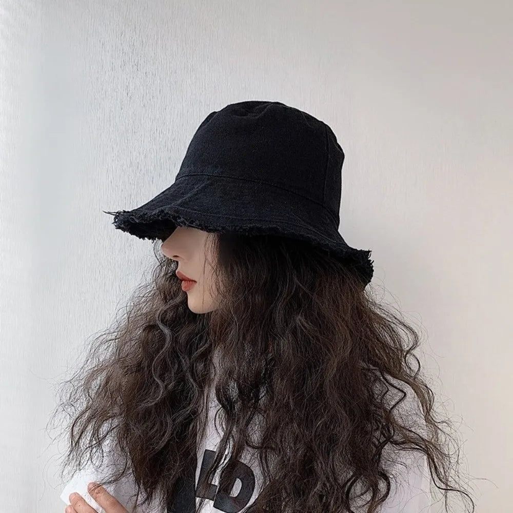Simple Raw Edge Fisherman Hat Foldable Lightweight Thin Bucket Hat