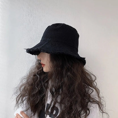 Simple Raw Edge Fisherman Hat Foldable Lightweight Thin Bucket Hat