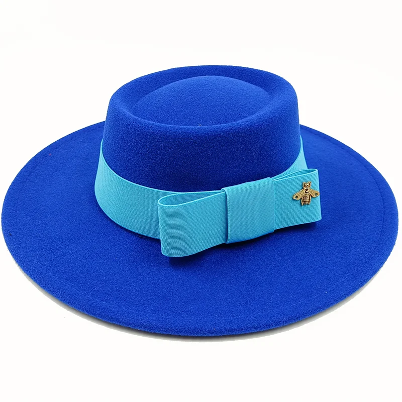 Bow Tie Fedora Hat Winter Round Bumpy Surface Flat Top
