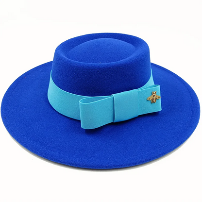 Bow Tie Fedora Hat Winter Round Bumpy Surface Flat Top