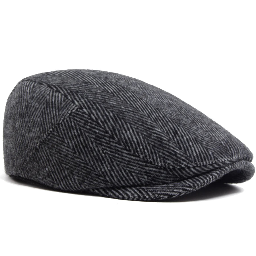 Vintage Big Herringbone Beret For Men Autumn Winter Warm Casual Newsboy Cap