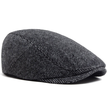 Vintage Big Herringbone Beret For Men Autumn Winter Warm Casual Newsboy Cap