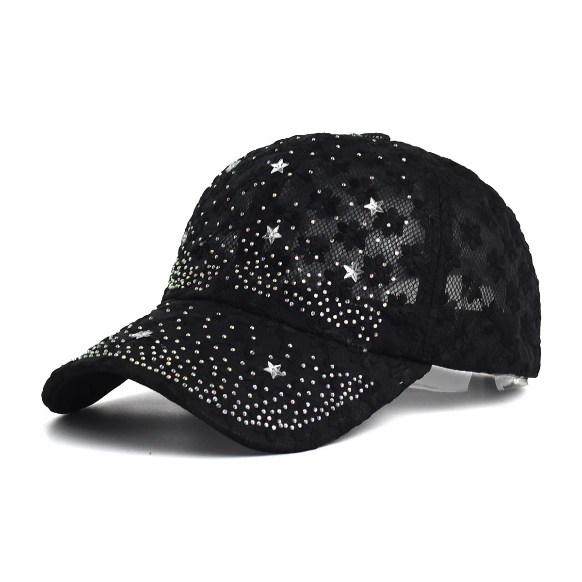 Shiny Rhinestone Lace Flower Baseball Cap