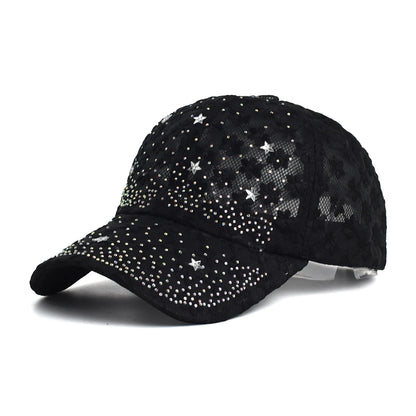 Shiny Rhinestone Lace Flower Baseball Cap
