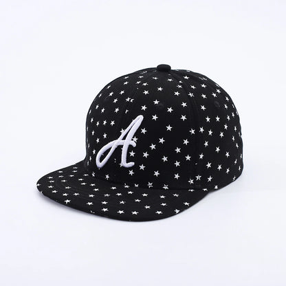 Full-Print White Star-Letter A Flat-Brim Hat