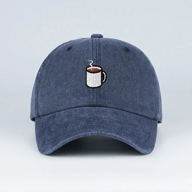Embroidered Coffee Cup Print Washed Baseball Cap