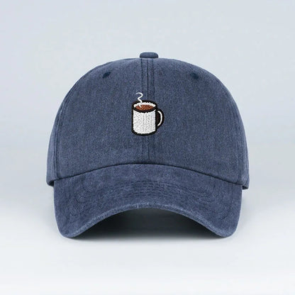 Embroidered Coffee Cup Print Washed Baseball Cap