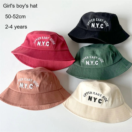 Spring Girls Embroidery Letters Wide Brim Children Sun Hat
