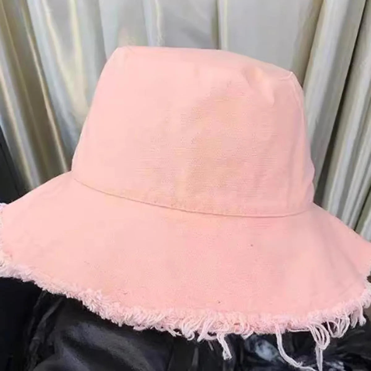 Frayed Edge Bucket Hat Japanese Style Solid Color Denim Fisherman Hat Women's