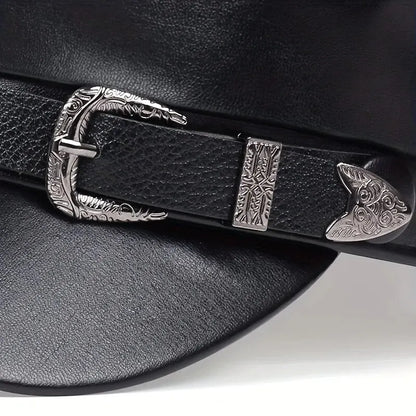 Fashion Women Large Belt Buckle Leather Hat