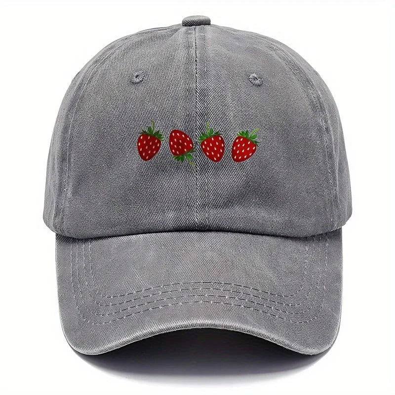 Strawberry Printed Baseball Cap With Adjustable Sunshade, Fashionable Duckbill Cap