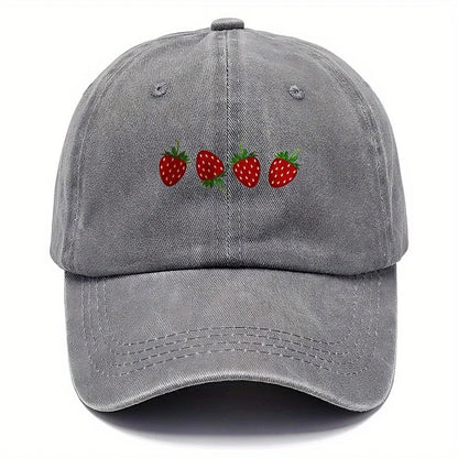 Strawberry Printed Baseball Cap With Adjustable Sunshade, Fashionable Duckbill Cap