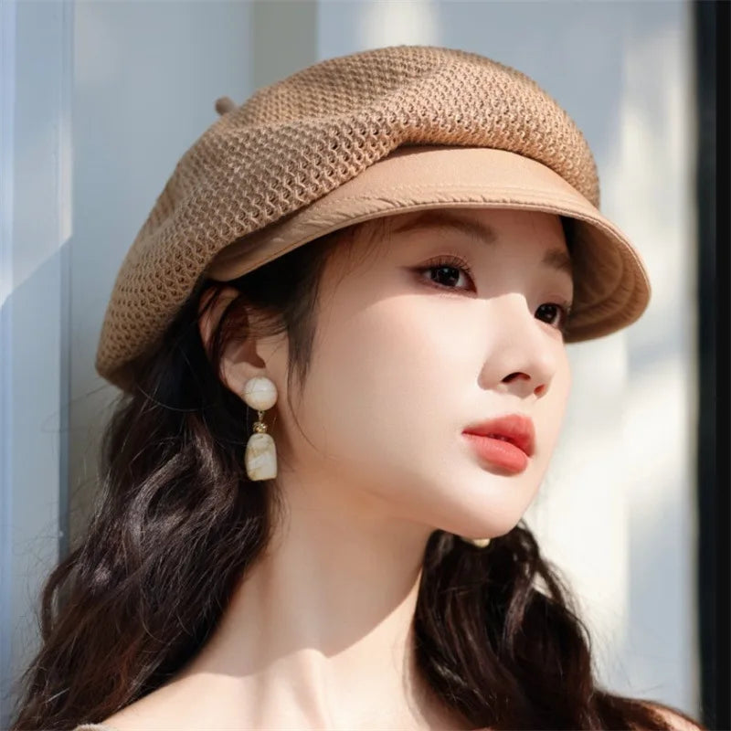 Summer Mesh Berets For Women Hollow Breathable Octagonal Cap