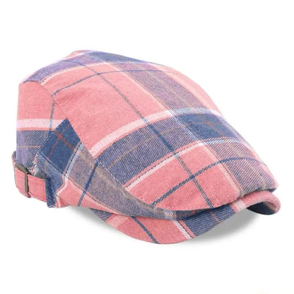 Fashionable Plaided Cap Soft Cotton Fabric British Vintage Hat