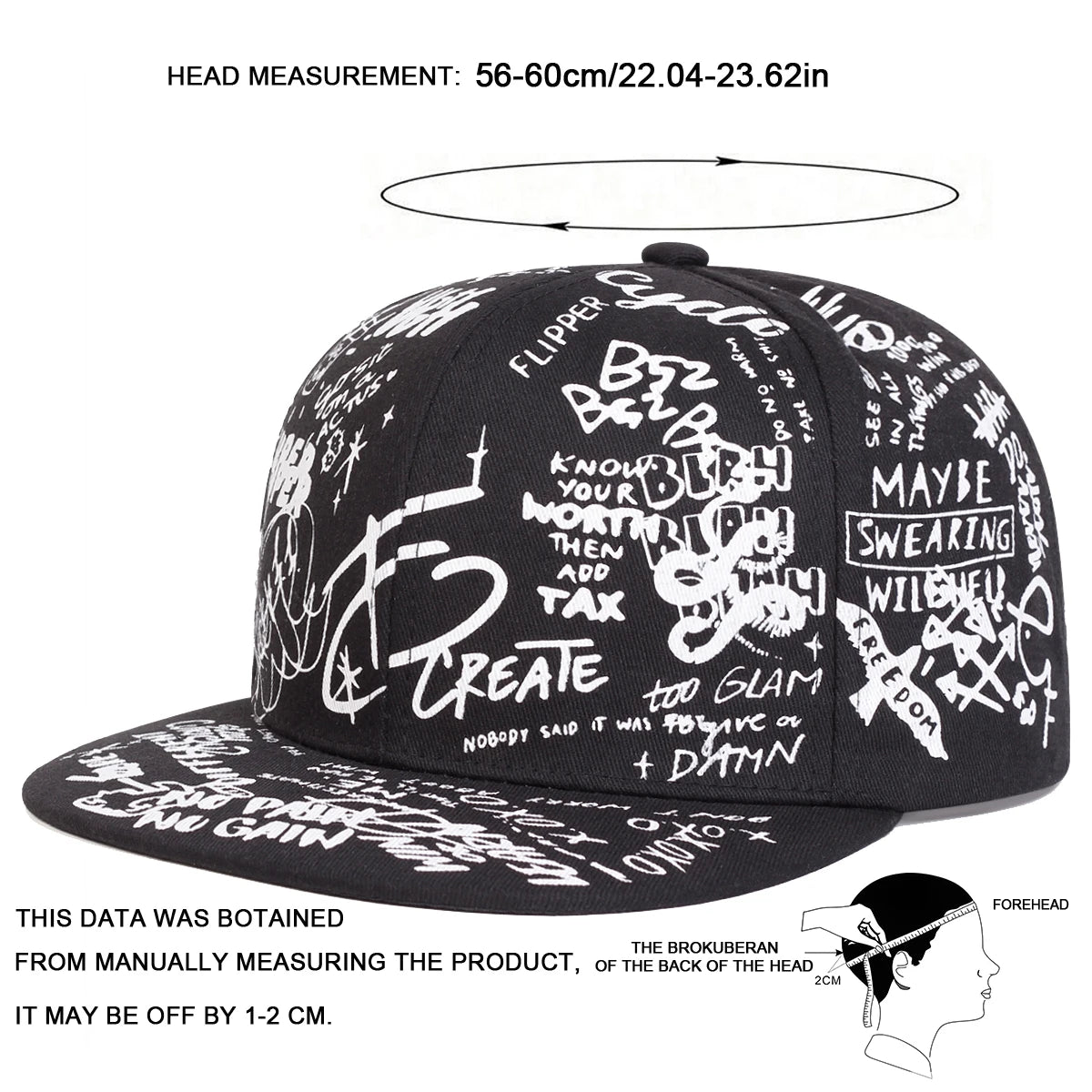 Unisex Black and white Letter Graffiti Printing Hip-hop Hats Spring Autumn