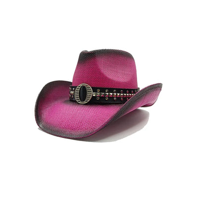 Western Thick Cowboy Hat Retro Pink Gradient Straw Hat