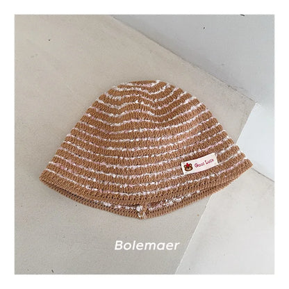 Children's Bucket Hat With Label Summer Korean Striped Thin Hollow Fisherman's Hat