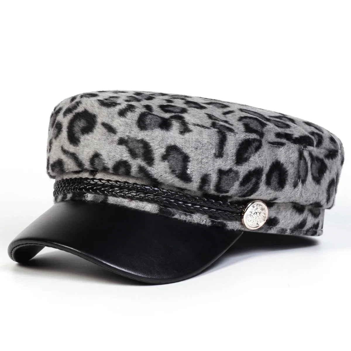 Unisex Plush Leopard Print Navy Cap Autumn Winter Sailor Hats