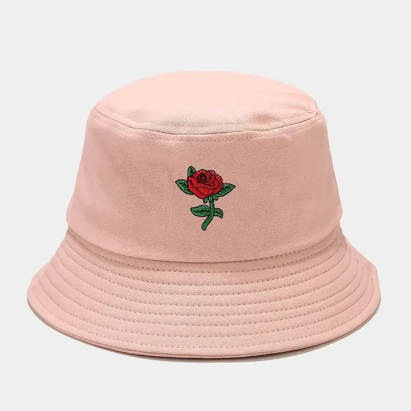 Four Seasons Cotton Rose Embroidery Bucket Hat