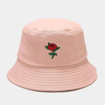 Four Seasons Cotton Rose Embroidery Bucket Hat