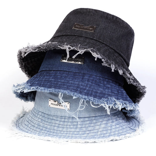 Vintage Edge Holes Denim Bucket Hat